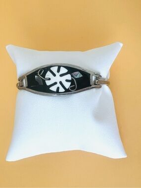 Vintage Alpaca Silver and Black Cuff Bracelet